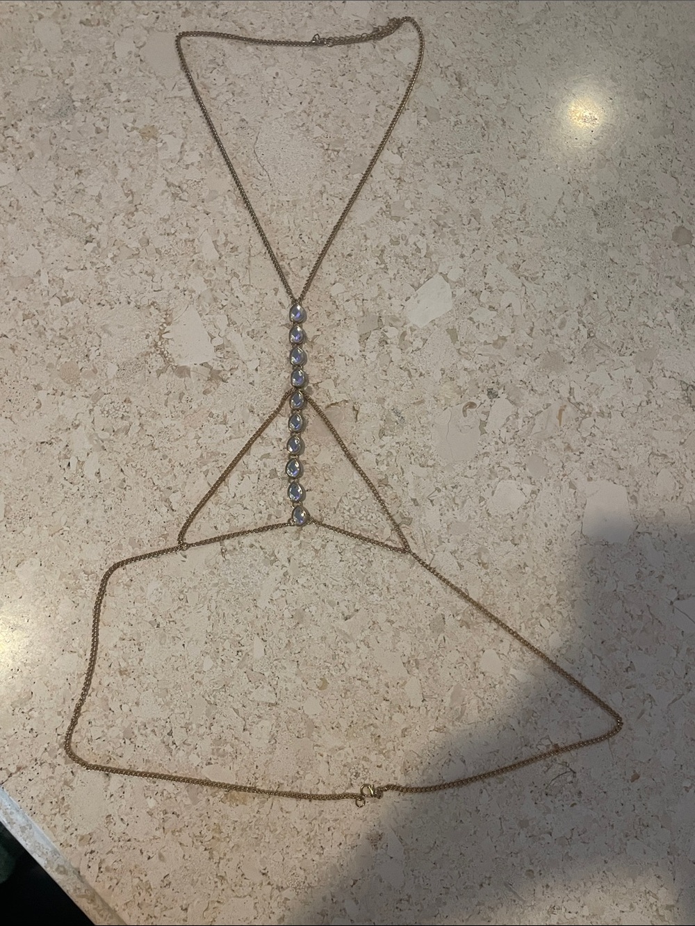 Gold Body Chain Harness with Clear Crystal Accents